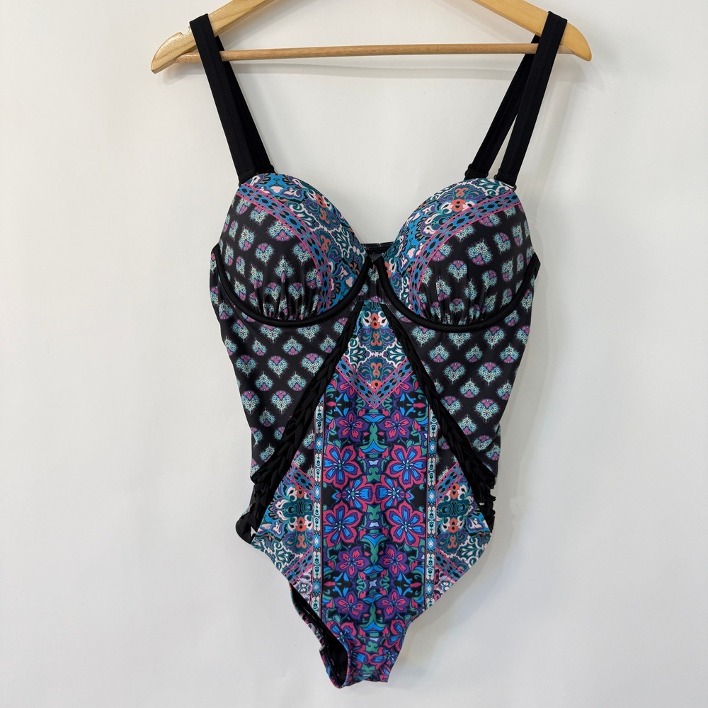 Swimsuits For All Macrame Underwire One Piece Swimsuit Womens 12 Multi Pattern